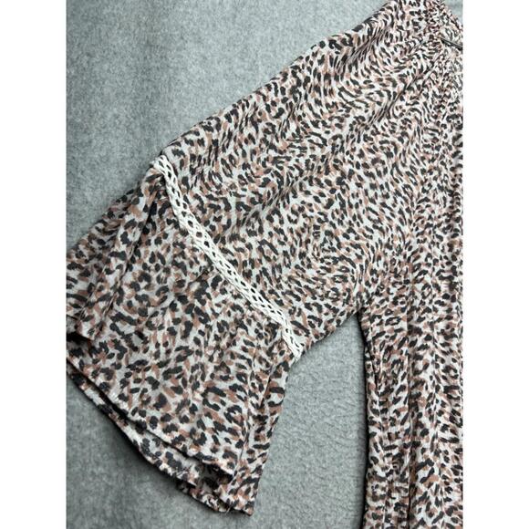 Zac & Rachel Cheetah Blouse Womens Plus 2X Animal Print Casual Boho Flare Sleeve - Picture 4 of 10